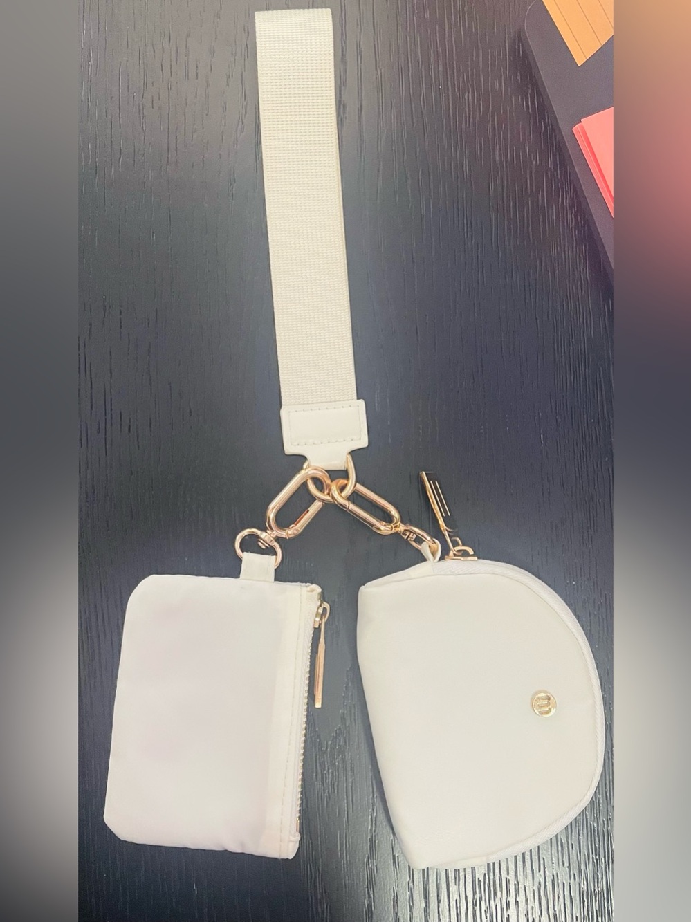 Wristlet Wallet Key Chain with Gold Hardware